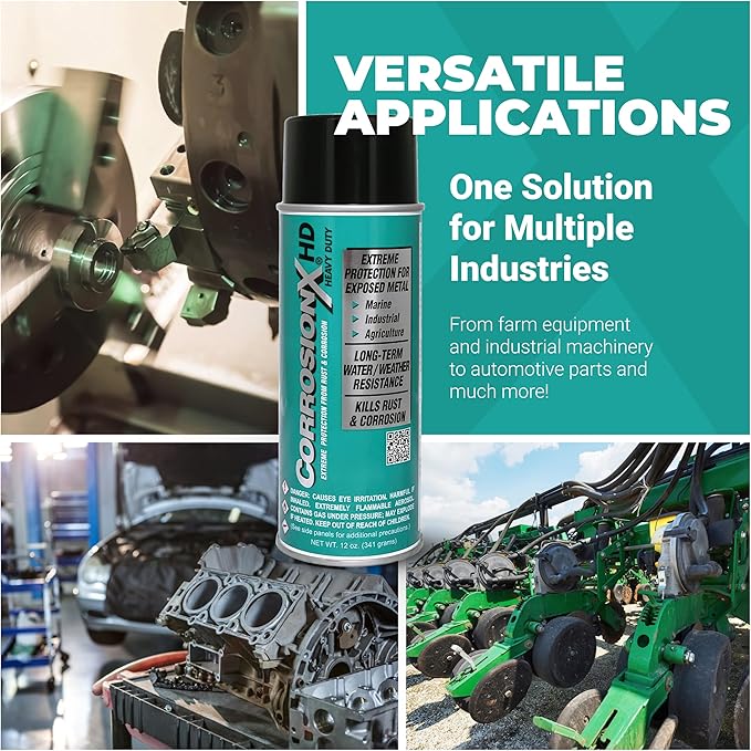 CorrosionX Heavy Duty Anti Rust Spray, Dripless Self-Healing Corrosion Inhibitor with Waterproof Barrier for Marine, Agricultural & Industrial Equipment in Harsh, Saltwater Environments, 12oz Aerosol
