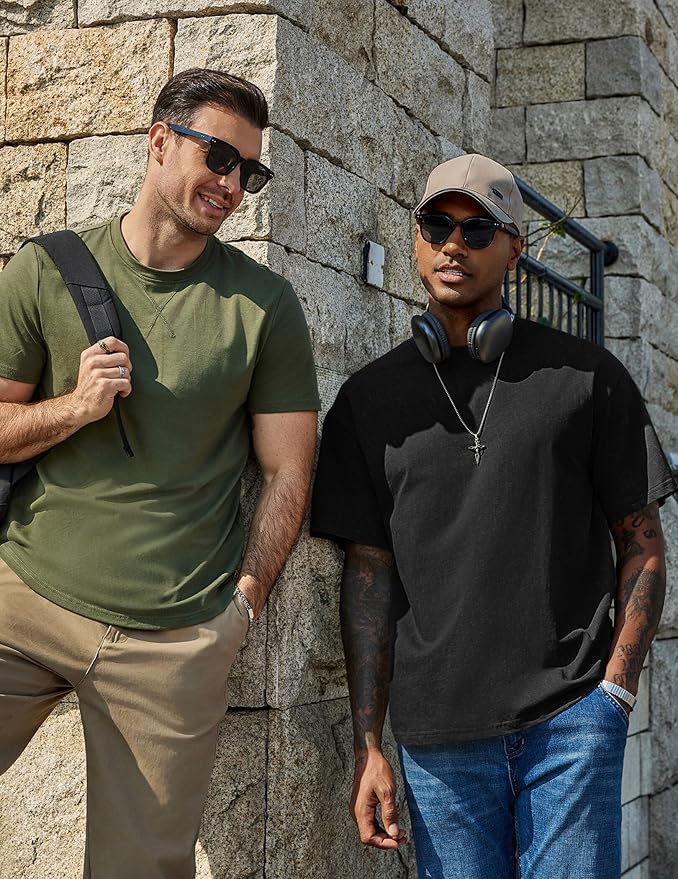 COOFANDY Men's Cotton T-Shirts Oversized Shirt Short Sleeves Streetwear Loose Fit Summer Tee Tops Washed Basic Unisex Shirts