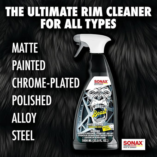 SONAX Beast Wheel Cleaner | Brake Dust Cleaner | Color Changing Rim Cleaner | Strong Wheel Cleaner | Easy Wheel and Rim Cleaner | Removes Baked On Brake Dust | 1 Liter | 33.8 fl oz