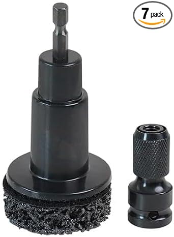 Huazu Wheel Hub Cleaning Tool, Brake Wheel Stud Cleaner, Wheel Hub Cleaning Kit with 6 Replaceable Pads, Holder & Adapter, Fits Power Drill or 1/2” Wrenches, Quick Rust Removal for Car & Truck