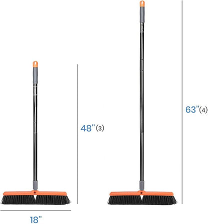 TreeLen 18 inch Push Broom Outdoor - Heavy Duty Broom for Driveways, Sidewalks, Patios and Deck Cleans Dirt, Debris, Sand, Mud, Leaves and Water-18 Wide Bristles