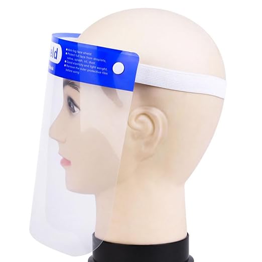 EYEGLASSTOR 10 Pcs Face Shield, Anti-Fog Clear Full Face Shield Mask - Adjustable Headband & 12.52 Inch Extended Coverage, Reusable PET Plastic PPE Splash Proof Face Protection