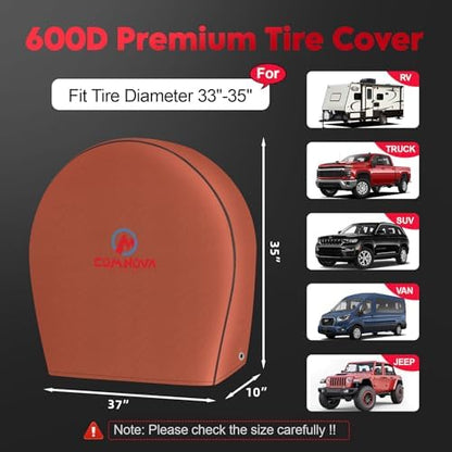 Comnova RV Tire Covers 4 Pack - 600D Tough Tire Wheel Cover Protector for RV, Truck, SUV, Trailer, Camper, Boat and Van, Waterproof & Heavy Duty Tire Cover, Fits Tire Diameters 33-35 Inch
