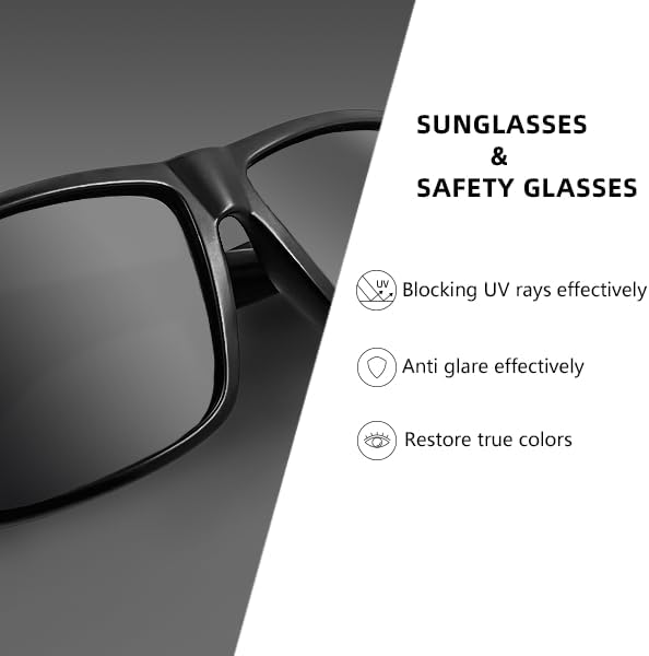 JING LEI Safety Glasses with Removable Side Shield,UV400 Protection Goggles, Rectangle Black Sun Glasses for Women Men Work