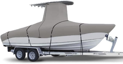 900D Marine Grade Fade and Tear Resistant Trailerable T-Top Boat Cover，Heavy-Duty Waterproof and UV-Proof TTOP Boat Storage Cover with Windproof Metal Buckle Straps Fit 20ft-22ft Long(Gray)