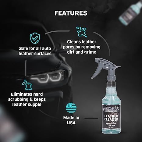 LANE'S Premium Leather Cleaner – Professional-Grade Formula for Car Seats, Deep Cleans & Conditions, Prevents Cracking & Fading, Safe for All Automotive Leather 16 oz