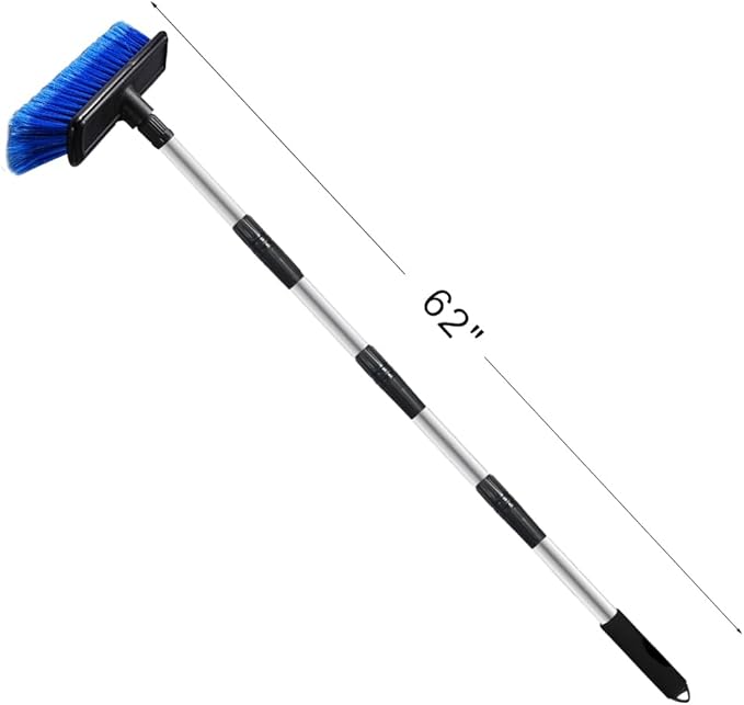 62" Car Wash Brush Mop with Long Handle, 10" Soft Bristle Scrub Scratch-Free Car Cleaning Brush Supplies Broom Kit for RV Boat Truck SUV, House Siding, Snow, Floors, Extension Aluminum Alloy