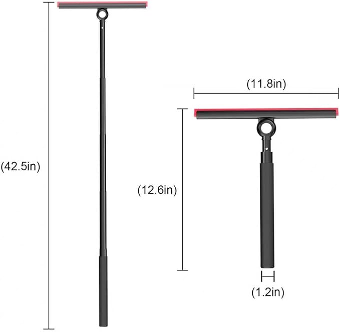 Shower Squeegee for Glass Doors, Window Squeegee for Home,Squeegee with Telescopic Extension Pole,Professional Window Cleaning Tool, Black, for Mirror, Glass, Ceramic Tile