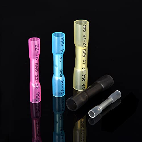 Heat Shrink Butt Connectors, 26-24 AWG 100 Pcs Clear Marine Grade Insulated Crimp Wire Connectors, Waterproof Electrical Connectors Butt Splice for Boat Truck Wiring