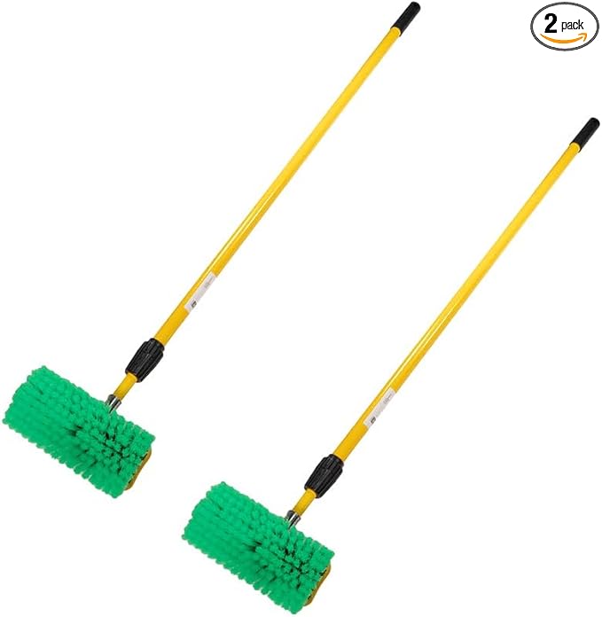 Mytee Products 2 Pack 10" Bi-Level Car Wash Brush and 4' to 8' Extendable Handle w/Soft Bristles Suitable for Auto RV Truck Boat Camper Exterior Washing Cleaning, Green