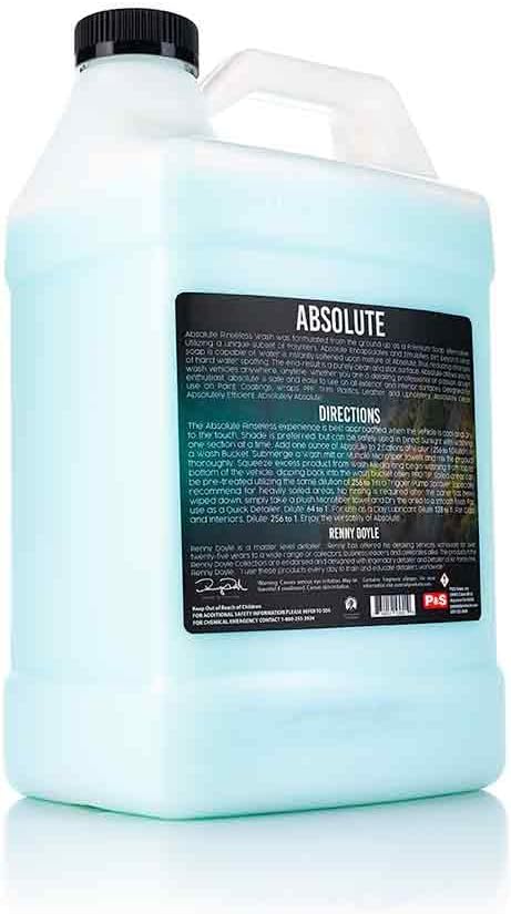 P&S Professional Detail Products Absolute Rinseless Wash – Premium Soap Alternative, Emulsifies Dirt, Softens Water, Safe on Paint, Coatings, Wraps, PPF & Interior Surfaces - 1 Gallon