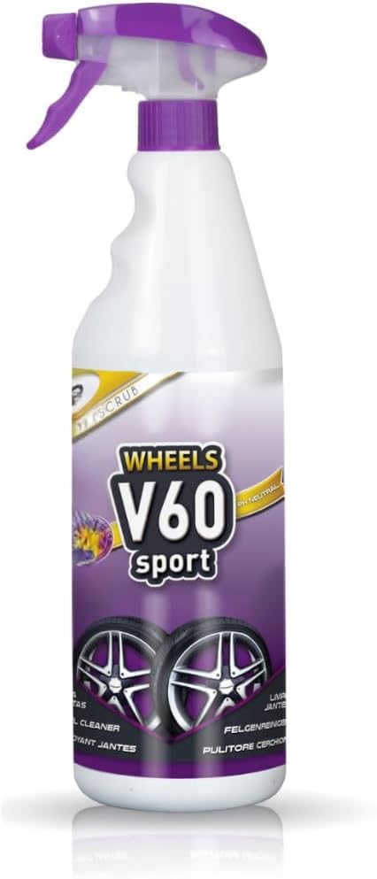 Sisbrill V60 Sport Wheel and Tire Cleaner Spray – pH Neutral Car Wheel Cleaner, Gecko Spray Effect, Safe Brake Dust Remover – 33 fl oz