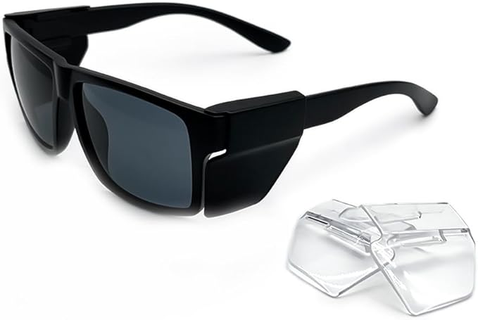 JING LEI Safety Glasses with Removable Side Shield,UV400 Protection Goggles, Rectangle Black Sun Glasses for Women Men Work