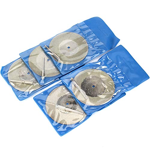 SI FANG 5Pcs 60mm Diamond Cutting Disc Cut Off Wheels with 5Pcs Mandrel 1/8'' Shank Stone Blade for Rotary Tool Drill Attachment Cutting Discs Polishing Glass Tiles Marble Plastic Jade (2.4in)