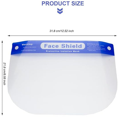 EYEGLASSTOR 10 Pcs Face Shield, Anti-Fog Clear Full Face Shield Mask - Adjustable Headband & 12.52 Inch Extended Coverage, Reusable PET Plastic PPE Splash Proof Face Protection
