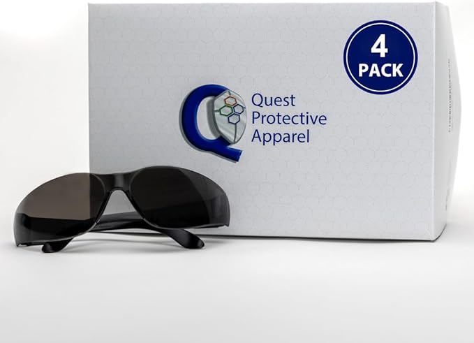 Quest Protective Apparel Safety Glasses for Men and Women - Anti Fog Safety Goggles for Shooting, Lab, or Construction – Polycarbonate Eye Protection [Smoke & Pack of 4]