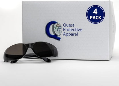 Quest Protective Apparel Safety Glasses for Men and Women - Anti Fog Safety Goggles for Shooting, Lab, or Construction – Polycarbonate Eye Protection [Smoke & Pack of 4]