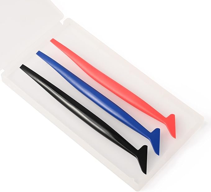 FOSHIO Vinyl Car Wrapping Flexible Micro Squeegee Curves Slot Tint Tool Set 3 in 1 with Different Hardness for Installing Vehicle Wraps and Auto Stickers