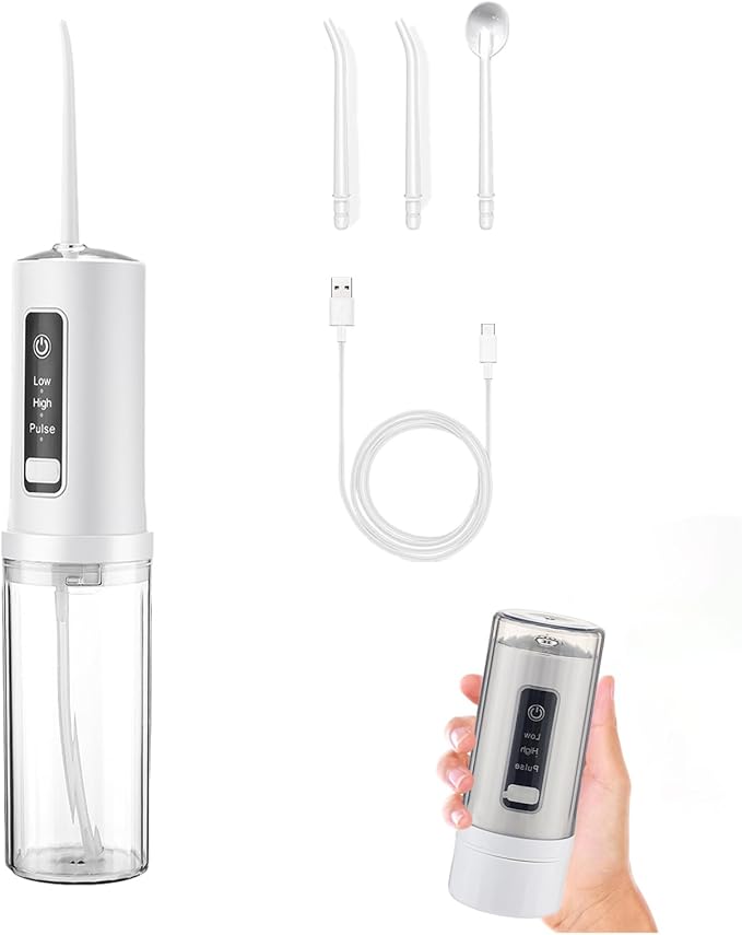 Rechargeable Cordless Water Flosser - 220ML Tank Portable Water Pick with IPX7 Waterproof & USB Rechargeable,3 Pressure Modes, 4 Nozzles for Travel 2-3H Fast Charge & 20-30 Days Long Battery Life