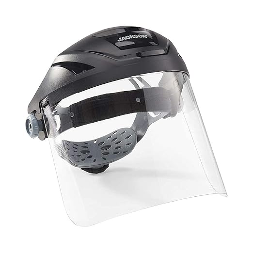 Jackson Safety F4XP Premium Face Shield with Wraparound Window and 370 Speed Dial Headgear, Lightweight, ANSI Z87.1 + High Impact - for Work, Grinding, Cutting