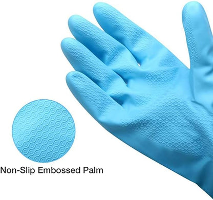 Alimat PluS 2 Pack Reusable Cleaning Gloves Latex Free, Dishwashing Gloves with Cotton Flock Liner and Embossed Palm, Waterproof Household Gloves for Laundry, Gardening（Large）