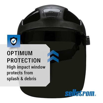 Sellstrom DP4 Face Shield - Lightweight Mask with High Impact Crown & Ratchet Headgear for Work, Grinding, Cutting - ANSI Z87.1 - Anti Fog Polycarbonate Window