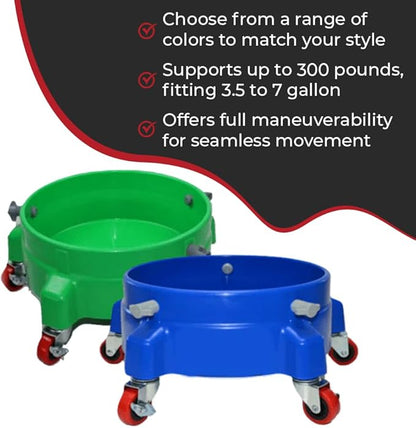 Heavy Duty Car Wash Bucket Dolly with 360° Swivel Casters | Fits 3.5–7 Gallon Buckets | 300 lb Capacity | Soap Holder | Rolling Pail Stand for Auto Detailing |Blue