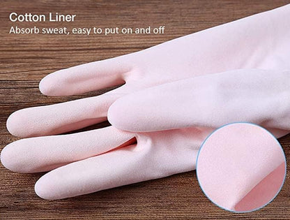Alimat PluS 2 Pack Reusable Cleaning Gloves Latex Free, Dishwashing Gloves with Cotton Flock Liner and Embossed Palm, Waterproof Household Gloves for Laundry, Gardening（Large）