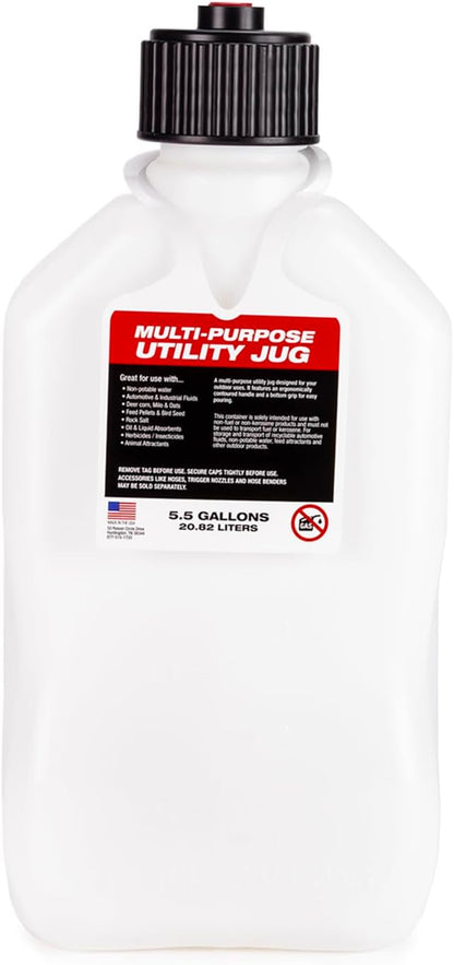 VP Racing 3522-CA, 5.5-Gallon Square Motorsport Jug White (3 Pack) w/ 14" Deluxe Hose (3 Pack) Close-Trimmed Cap and Neck for Tight Seal