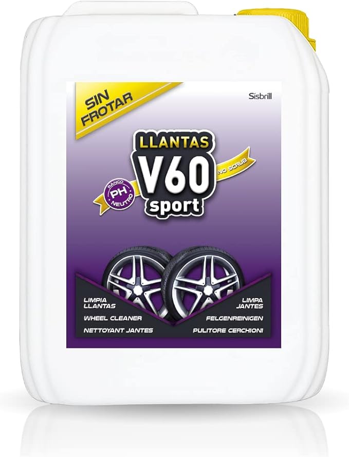 Sisbrill V60 Sport Wheel and Tire Cleaner Spray – pH Neutral Car Wheel Cleaner, Gecko Spray Effect, Safe Brake Dust Remover – 1.3 Gal