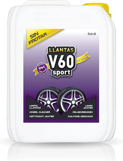 Sisbrill V60 Sport Wheel and Tire Cleaner Spray – pH Neutral Car Wheel Cleaner, Gecko Spray Effect, Safe Brake Dust Remover – 1.3 Gal