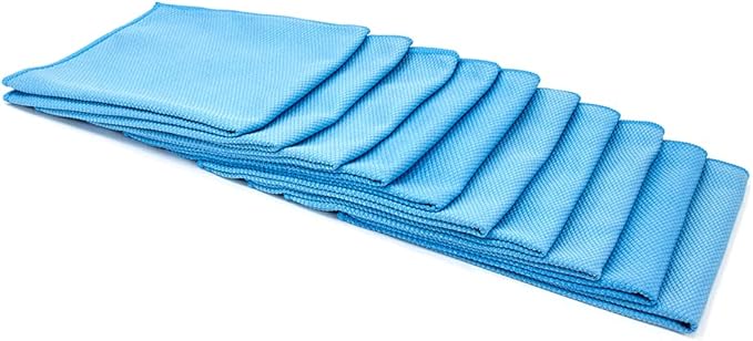[Diamond Glass] Microfiber Window and Chrome Microfiber Towel (16"x16") Blue - 10 Pack | Streak-Free, Lint-Free Glass Cleaning