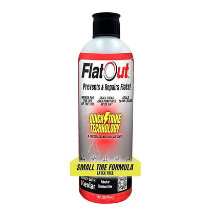 QuickStrike Tire Sealant - Small Tire/Bicycle Formula - NEW Formula - Prevents Flat Tires - Seals Leaks - Contains Kevlar - Tubeless Tire Sealant - 16 Ounce Bottle