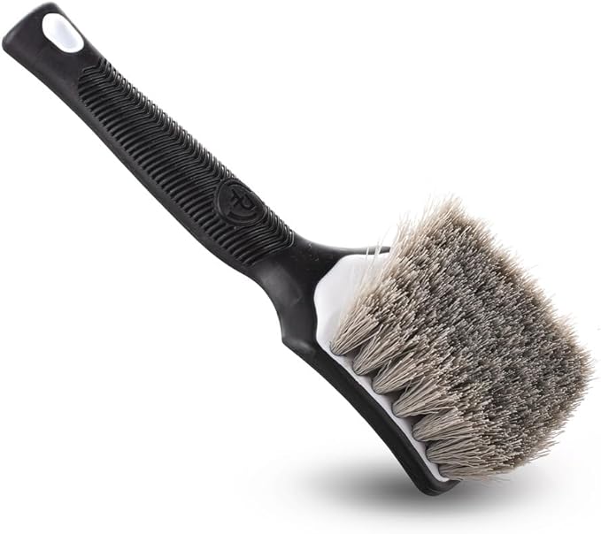 Detail Factory - ProGrip Tire Brush - Ergonomic ProGrip Handle, Stiff Synthetic Bristles, Ergonomic Design, Efficient Tire Brushes for Cleaning Tires - Black Ice