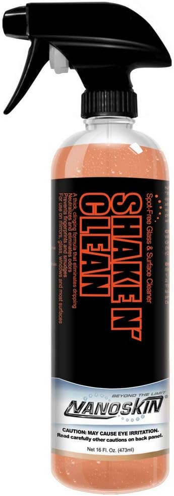 Nanoskin SHAKE N’ CLEAN Glass Cleaner 16 Oz. – Thick Clinging Sprayable Glass Cleaning Solution | For Auto and Home for a Streak-Free Shine | Safe for Tinted and Non-Tinted Windows | Ammonia Free