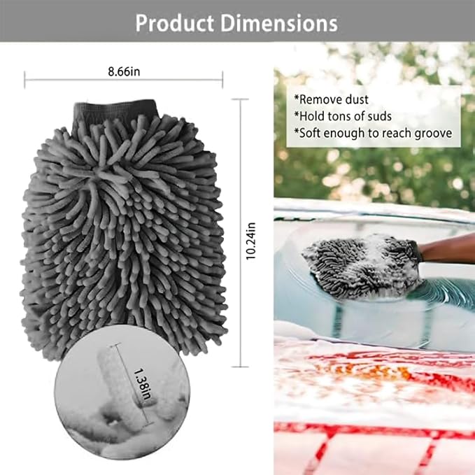 WASH&WHIPS Chenille Premium Scratch-Free Microfiber Lint-Free Wash Mitt - Regular Size, 8" x 10" in, Blue -2 Pack