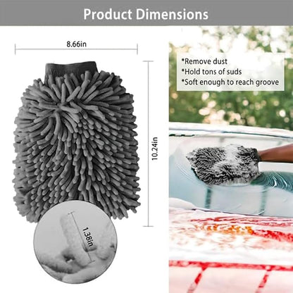 WASH&WHIPS Chenille Premium Scratch-Free Microfiber Lint-Free Wash Mitt - Regular Size, 8" x 10" in, Blue -2 Pack