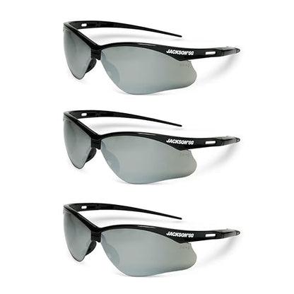 Jackson Safety SG Safety Glasses - Eye Protection for Men & Women - Anti-Scratch Lens with Black Frame - ANSI Z87.1 - Pack of 3 (Multiple Styles)