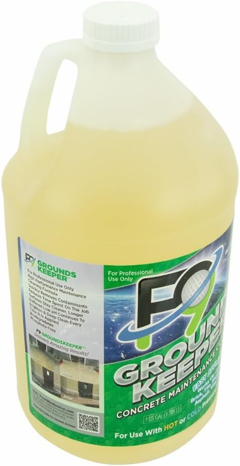 F9 Groundskeeper Cleaner – Industrial-Grade Concrete Maintenance Degreaser, Biodegradable & Phosphate-Free, Removes Tire Marks Soil & Grime 1 -Gallon