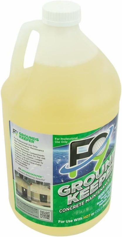 F9 Groundskeeper Cleaner – Industrial-Grade Concrete Maintenance Degreaser, Biodegradable & Phosphate-Free, Removes Tire Marks Soil & Grime 1 -Gallon