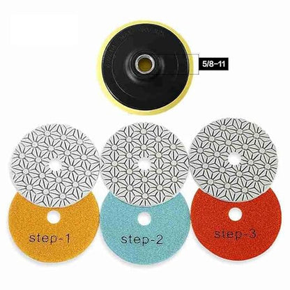 LOZLIN 4PCS 4 Inch 3 Steps Water-Worn Wet Polishing Pad Sharp Flexible 100mm Diamond Polishing Pads for Granite Marble Stone Concrete Sanding Disc