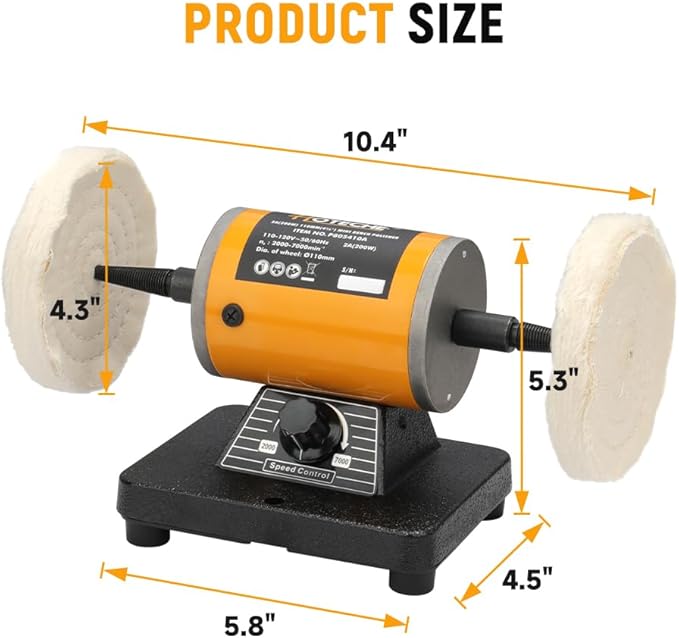 Hoteche 4-3/8-Inch Bench Buffer Polisher Adjustable Speed Electric Buffing Machine for Metal, Wood, Jewelry, Sanding, Waxing