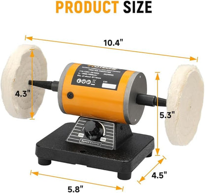 Hoteche 4-3/8-Inch Bench Buffer Polisher Adjustable Speed Electric Buffing Machine for Metal, Wood, Jewelry, Sanding, Waxing