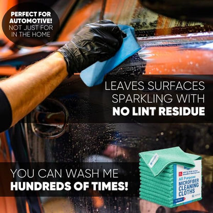 MW PRO Microfiber Cleaning Cloths (12 Pack, 12"x12", Green) - Commercial Grade Housekeeping Towels & Janitorial Rags - Lint Free & Streak Free for Windows, Glass & Auto Detailing - Washable 300+ Times