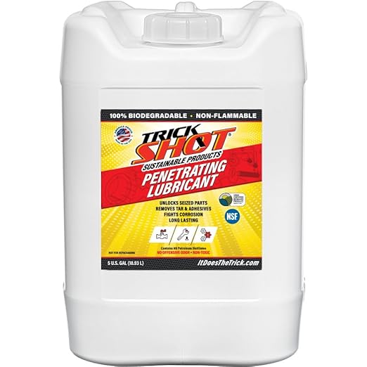Trick Shot - 3 in 1 Penetrating Lubricant Oil - Non-Toxic, Non-Flammable & Eco-Friendly Food Grade Industrial Oil Spray - Biodegradable Anti-Seize Lubricant, Protects, Degreases & Cleans -5 Gallons