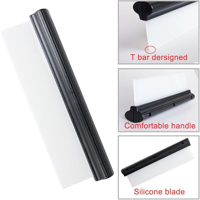 Car Squeegee 12 Inch Flexible T-Bar Water Blade, Car Drying Water Silicone Squeegee for Car, Windshield, Glass, Window, Mirror, Bathroom (Black)