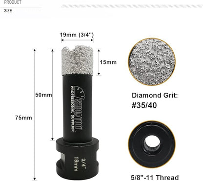 SHDIATOOL Diamond Core Drill Bits, Diameter 3/4-inch Tile Hole Saw, Driling Depth 35mm for Porcelain Ceramic Marble Nature Stone 5/8 inch-11 Thread
