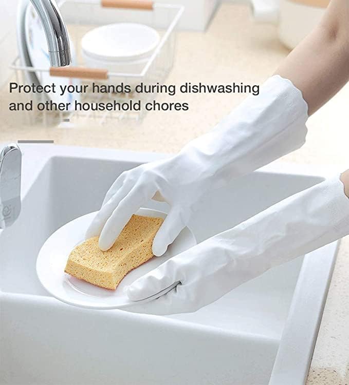 Alimat PluS 2 Pack Reusable Cleaning Gloves Latex Free, Dishwashing Gloves with Cotton Flock Liner and Embossed Palm, Waterproof Household Gloves for Laundry, Gardening（Medium）