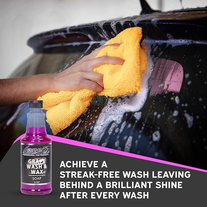Lanes Car Wash and Wax - Car Wash and Wax in One, Grape Scented Car Wash, Safe for All Surfaces, Concentrated Soap Wax Formula (32 Oz)