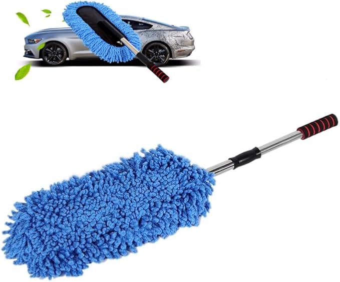 Retractable Handle Car Cleaning Brush Window Duster, Stainless Steel Portable Dusting Tool, Blue